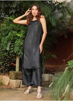  قصة Women's Charcoal Black Soirée Frill Kurta Set  - Image 2