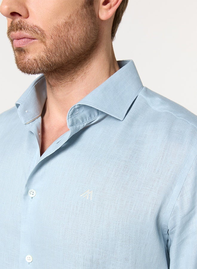 Mannerism The Ocean Mist Sea Blue Easy Care Linen Shirt with Fresh Texture - Image 5