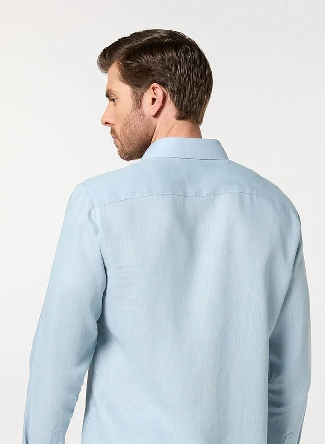 MANNERISM  The Ocean Mist Sea Blue Easy Care Linen Shirt with Fresh Texture for Men | Best Price UAE