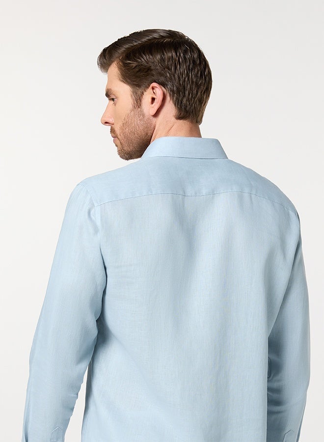 مانرزم The Ocean Mist Sea Blue Easy Care Linen Shirt with Fresh Texture - Image 5