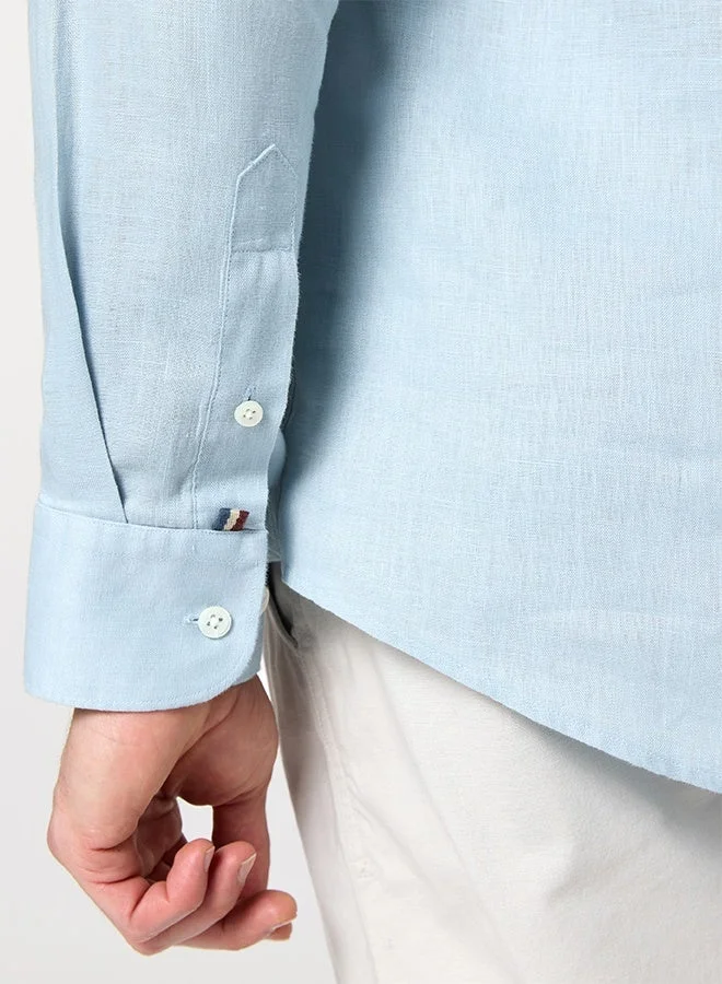 MANNERISM  The Ocean Mist Sea Blue Easy Care Linen Shirt with Fresh Texture for Men | Best Price UAE