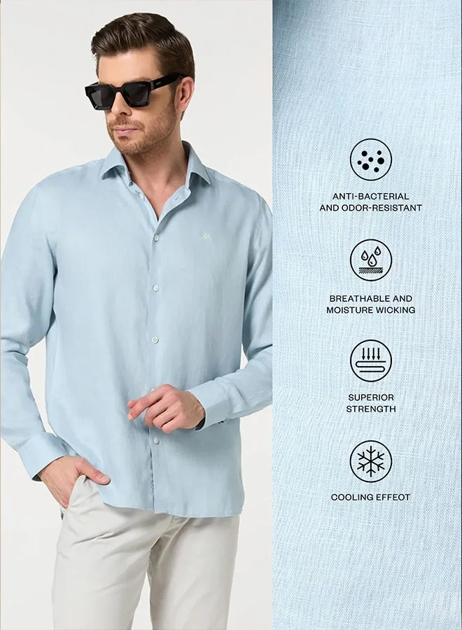 MANNERISM  The Ocean Mist Sea Blue Easy Care Linen Shirt with Fresh Texture for Men | Best Price UAE