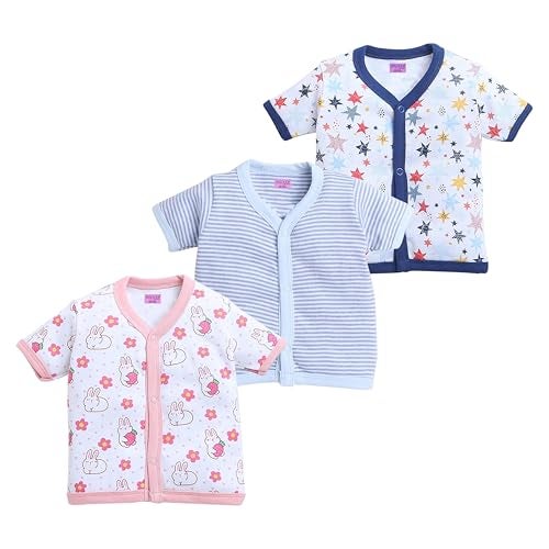 MEGNAM Baby Cotton Front Open Half Sleeves Top Half Sleeve Jhabala,Regular Fit T-Shirt,Multicolor Print (in, Age, 3 Months, 6 Months, Regular, Pack of 3) - Image 1