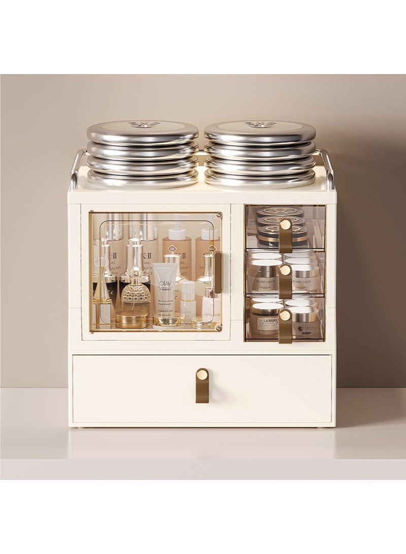 والالا منظم مكياج ثلاثي الطبقات لمستحضرات التجميل، منظم للعناية بالبشرة بسعة كبيرة، صندوق تخزين مكياج مقاوم للغبار، حافظات عرض مستحضرات التجميل مع درج واحد للحمام وغرفة النوم وسطح العمل - Image 2