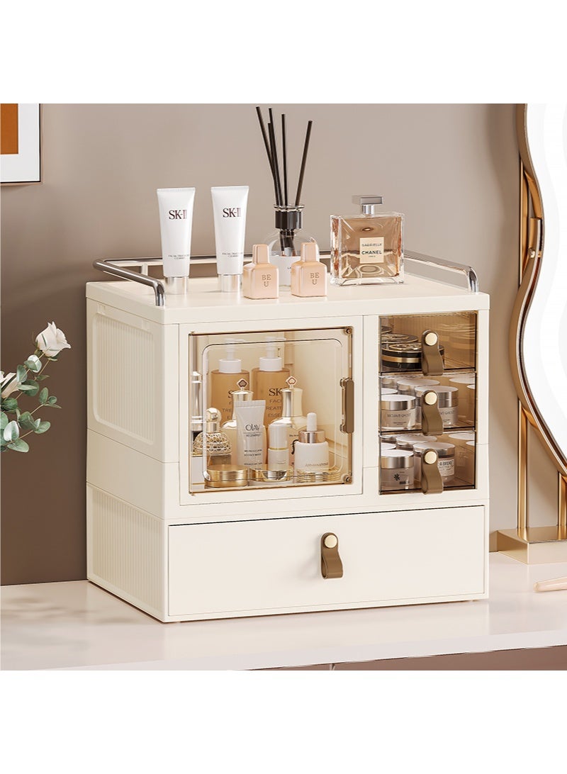 والالا منظم مكياج ثلاثي الطبقات لمستحضرات التجميل، منظم للعناية بالبشرة بسعة كبيرة، صندوق تخزين مكياج مقاوم للغبار، حافظات عرض مستحضرات التجميل مع درج واحد للحمام وغرفة النوم وسطح العمل - Image 5