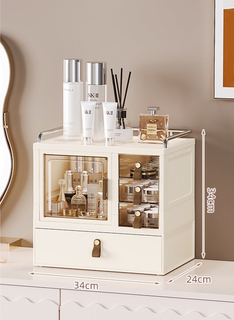 والالا منظم مكياج ثلاثي الطبقات لمستحضرات التجميل، منظم للعناية بالبشرة بسعة كبيرة، صندوق تخزين مكياج مقاوم للغبار، حافظات عرض مستحضرات التجميل مع درج واحد للحمام وغرفة النوم وسطح العمل - Image 3