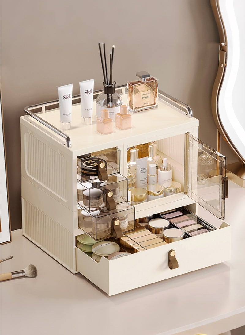 والالا منظم مكياج ثلاثي الطبقات لمستحضرات التجميل، منظم للعناية بالبشرة بسعة كبيرة، صندوق تخزين مكياج مقاوم للغبار، حافظات عرض مستحضرات التجميل مع درج واحد للحمام وغرفة النوم وسطح العمل - Image 1