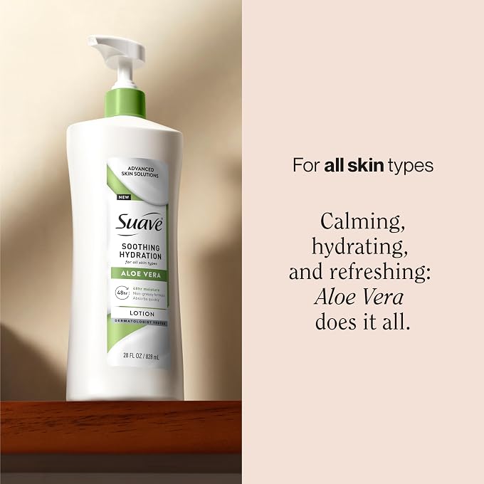 Suave Soothing Hydration Hand & Body Lotion With Aloe Vera Refreshes Dry Skin, Fast Absorbing, Intensive Moisturizing Cream For Women, Non Greasy, Allergen Free, 28 FL OZ, 4 Pack - Image 2