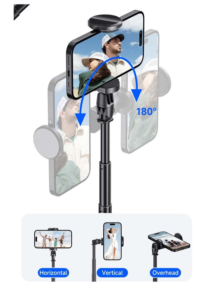 68"(1.77M) Automatic Tripod, Auto-Open Phone Tripod Stand with Magnetic Remote, All-in-1 Extendable Selfie Stick Travel Tripods for Cell Phone 360° Rotate Stable iPhone Selfie Stick for Video Recording