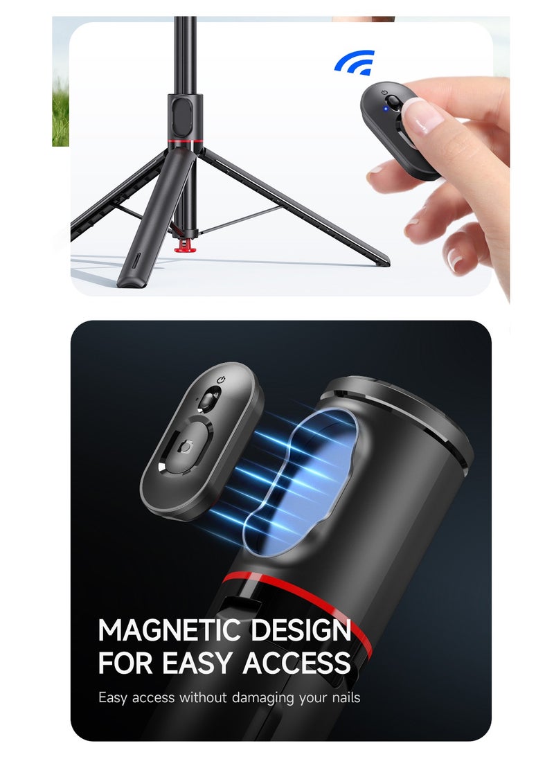 68"(1.77M) Automatic Tripod, Auto-Open Phone Tripod Stand with Magnetic Remote, All-in-1 Extendable Selfie Stick Travel Tripods for Cell Phone 360° Rotate Stable iPhone Selfie Stick for Video Recording