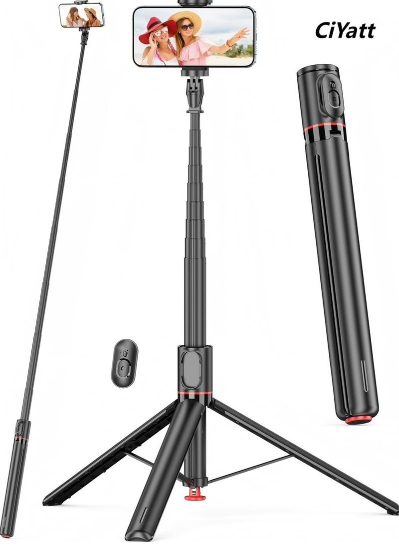 CiYatt 68"(1.77M) Automatic Tripod, Auto-Open Phone Tripod Stand with Magnetic Remote, All-in-1 Extendable Selfie Stick Travel Tripods for Cell Phone 360° Rotate Stable iPhone Selfie Stick for Video Recording - Image 1
