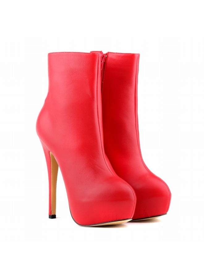 Loquat Ultra-high heel round-toe short women's boots 14cm Red  - Image 3