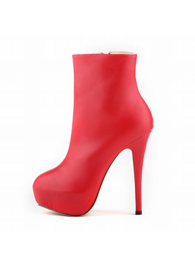 Loquat Ultra-high heel round-toe short women's boots 14cm Red  - Image 1