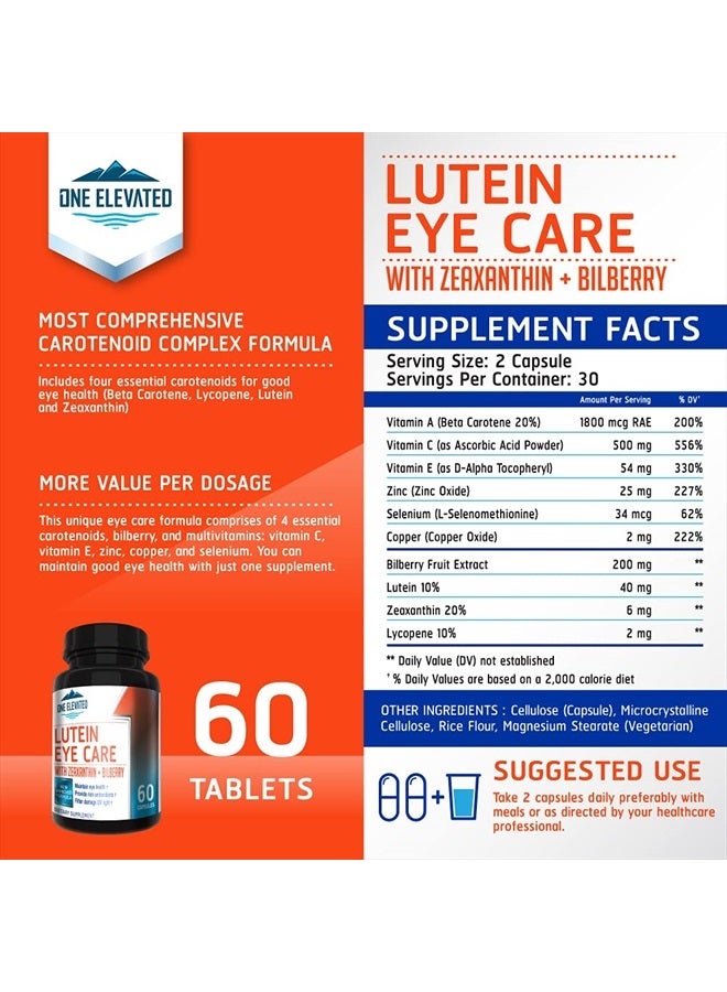 One Elevated Newly Improved Super Strength Eye Care Formula - Highest Pharmaceutical Grade Lutein, Zeaxanthin, Bilberry - Greatest bioavailability – Rich Antioxidants - Works synergistically for Optimum Results - Image 2