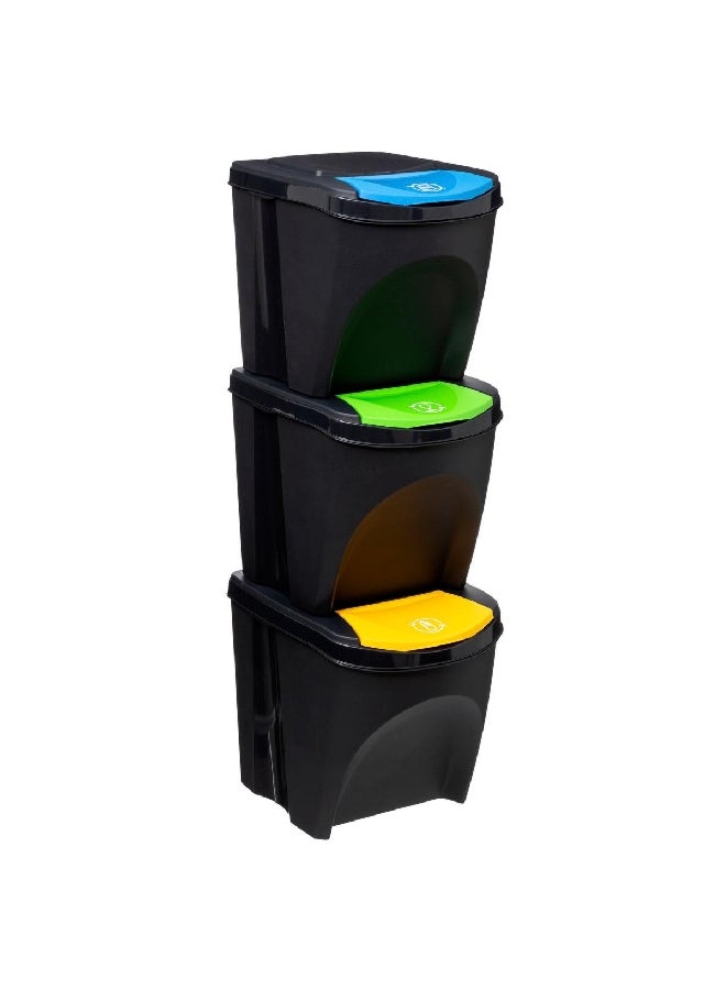 Five Simply Smart 3-Piece High Quality Polypropylene Sorting Dustbin Set Multicolour 25 L 164695 - Image 4