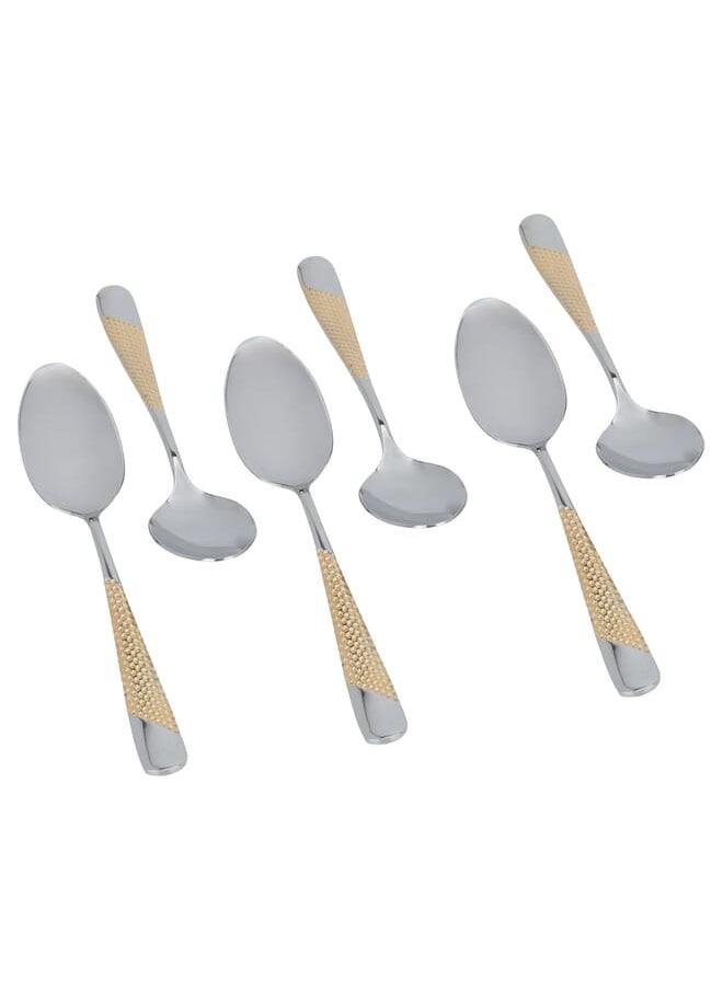 Alsaif Gallery - Silver Eating Spoon Set Gold Pattern 6 Pieces - Image 1
