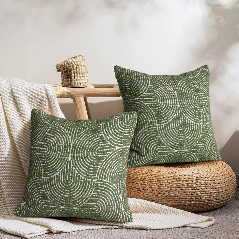 AELS Boho Decorative Textured Throw Pillow Covers 18x18, Modern Mid Century Rainbow Tufted Pillow Case, Farmhouse Rustic Geometric Woven Cushion Case for Bed Couch Sofa, Olive Green - Image 5
