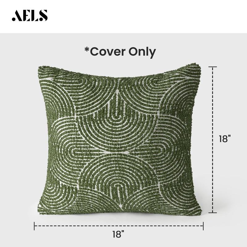 AELS Boho Decorative Textured Throw Pillow Covers 18x18, Modern Mid Century Rainbow Tufted Pillow Case, Farmhouse Rustic Geometric Woven Cushion Case for Bed Couch Sofa, Olive Green - Image 2