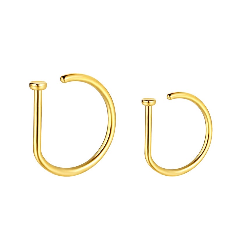 VOJO G23 Titanium 20G Nose Rings Hoops L Shaped Screw Nose Studs Diamond Small Piercing Jewelry for Women Men (D Nose Hoop Gold,20G 8mm+10mm) - Image 1