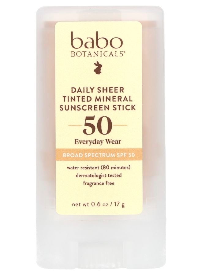 عصا واقي شمس معدني ملون شفاف يومي SPF 50 خالي من العطور 0.6 أونصة (17 جرام)