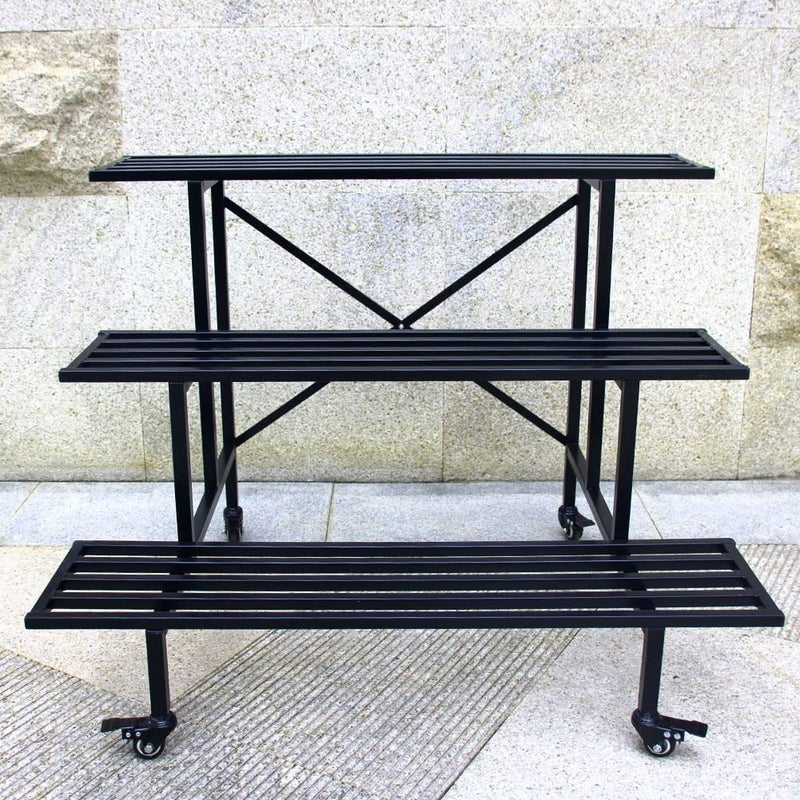 Zhongma 3 Tier Sturdy Metal Plant Stand with Wheels, L35.43 x W26 x H26 inch, Heavy Duty Plant Holder for Home Indoor and Outdoor, 660 LBS Capacity & Heavy Duty Construction - Image 2