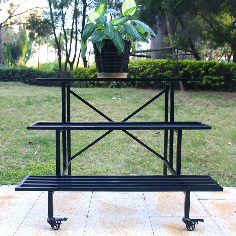 Zhongma 3 Tier Sturdy Metal Plant Stand with Wheels, L35.43 x W26 x H26 inch, Heavy Duty Plant Holder for Home Indoor and Outdoor, 660 LBS Capacity & Heavy Duty Construction - Image 3