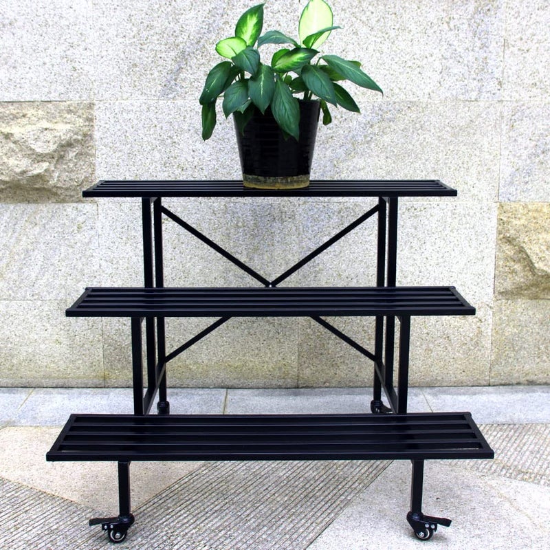 Zhongma 3 Tier Sturdy Metal Plant Stand with Wheels, L35.43 x W26 x H26 inch, Heavy Duty Plant Holder for Home Indoor and Outdoor, 660 LBS Capacity & Heavy Duty Construction - Image 1