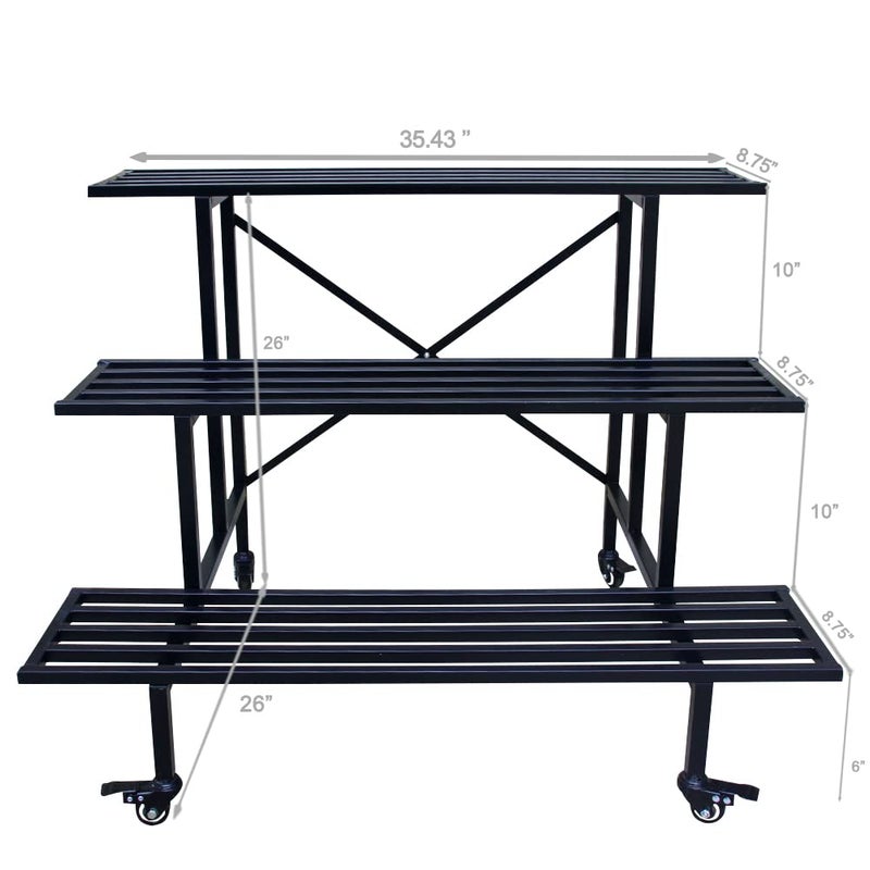 Zhongma 3 Tier Sturdy Metal Plant Stand with Wheels, L35.43 x W26 x H26 inch, Heavy Duty Plant Holder for Home Indoor and Outdoor, 660 LBS Capacity & Heavy Duty Construction - Image 4