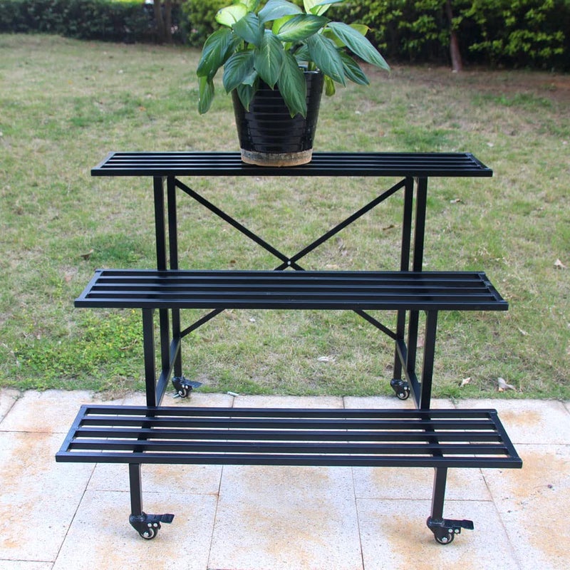 Zhongma 3 Tier Sturdy Metal Plant Stand with Wheels, L35.43 x W26 x H26 inch, Heavy Duty Plant Holder for Home Indoor and Outdoor, 660 LBS Capacity & Heavy Duty Construction - Image 5
