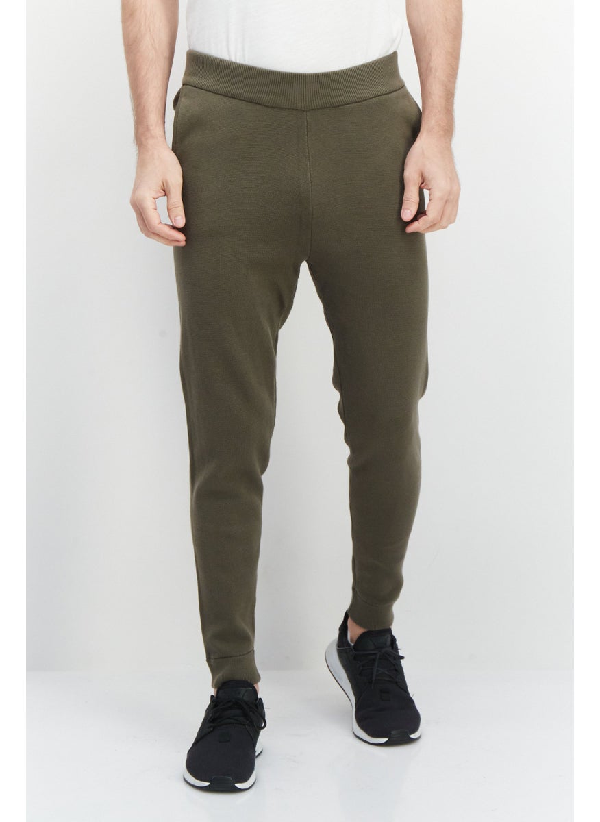 ESPRIT Men Regular Fit Knitted Sweatpants, Dark Olive  - Image 1