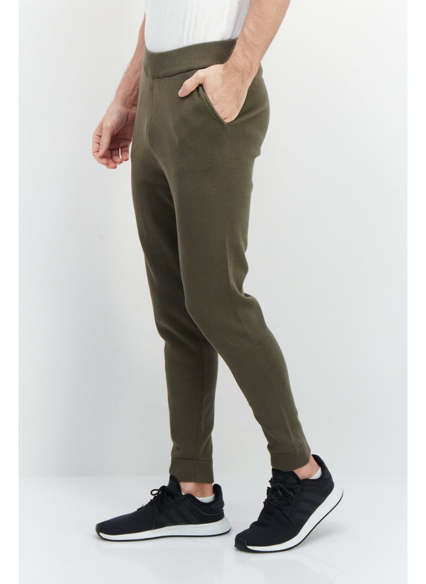 ESPRIT Men Regular Fit Knitted Sweatpants, Dark Olive  - Image 3