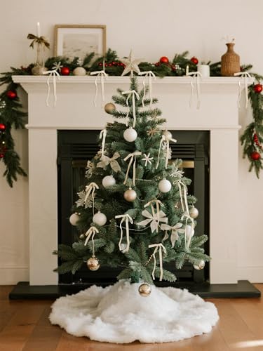 SIMISI RIBBON 24Pcs Champagne Christmas Velvet Ribbon Bows Decorations Xmas Ornaments Vintage Decor for Tree, Wreath, Garland (3/8'' Width, 5 * 7 inch) - Image 5