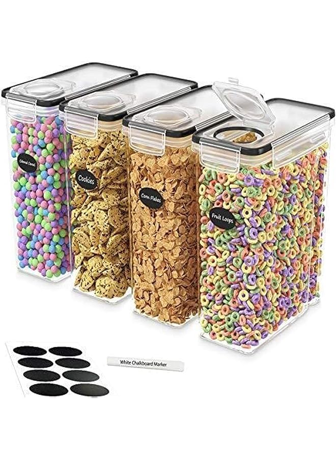 Free Plastic Airtight Stackable Cereal and Dry Food Storage Organizer Containers with Locking Lids (2.5L / 85.4oz) - Set of 4 for Sugar, Flour, Snack, Baking Supplies (4Pcs Set))