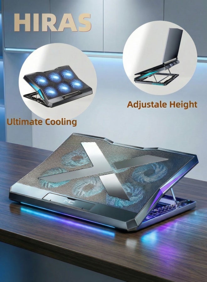 Hiras Laptop Cooling Pad with RGB Lights - Laptop Cooler with 6 Quiet Fans, 6-Speed & 6-Height Adjustable, Laptop Fan Cooling, Dual USB Ports for 14-17 Inch Gaming Laptops (Dell, HP, ASUS) - Image 1