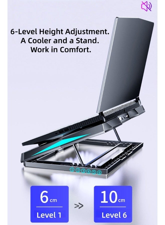 Hiras Laptop Cooling Pad with RGB Lights - Laptop Cooler with 6 Quiet Fans, 6-Speed & 6-Height Adjustable, Laptop Fan Cooling, Dual USB Ports for 14-17 Inch Gaming Laptops (Dell, HP, ASUS) - Image 4