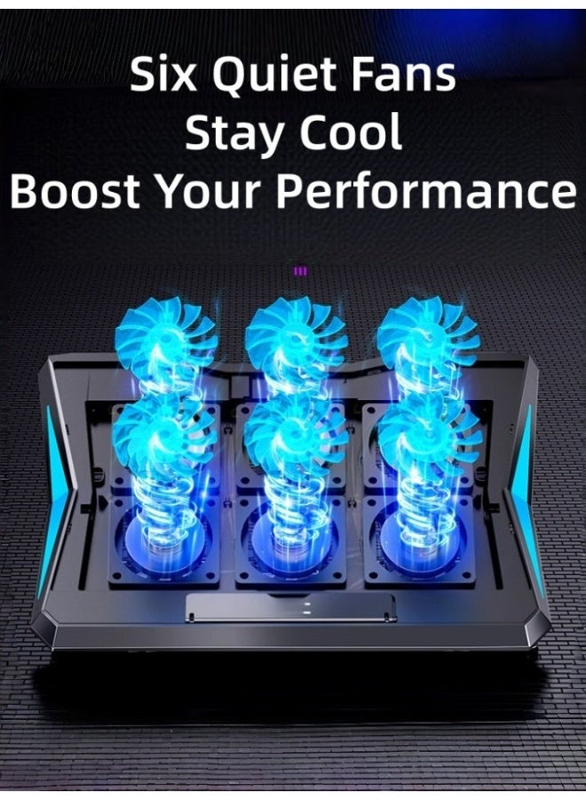 Hiras Laptop Cooling Pad with RGB Lights - Laptop Cooler with 6 Quiet Fans, 6-Speed & 6-Height Adjustable, Laptop Fan Cooling, Dual USB Ports for 14-17 Inch Gaming Laptops (Dell, HP, ASUS) - Image 2