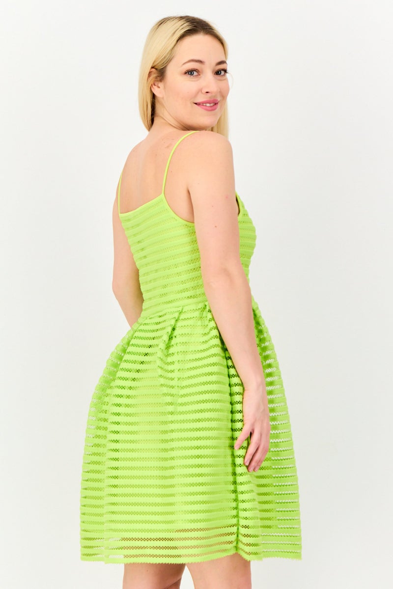 ONLY Women Square Neck Sleeveless Crochet Print Mini Dress, Lime Green - Image 2