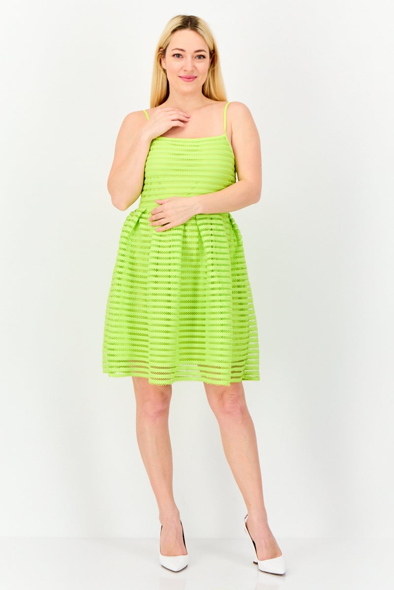 ONLY Women Square Neck Sleeveless Crochet Print Mini Dress, Lime Green - Image 4