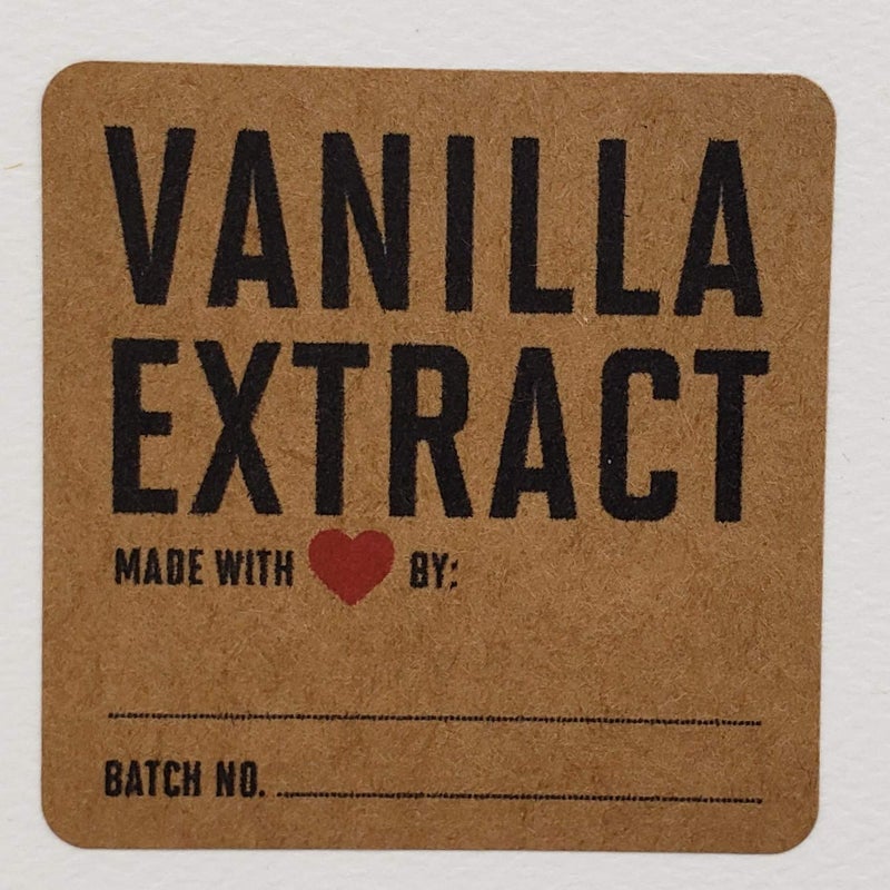 Vanilla Extract Labels on Kraft Paper with Red Heart  Package of 18