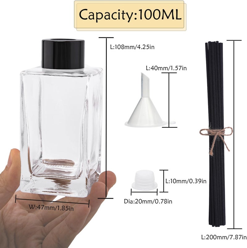 Agidea 4PCS Empty Glass Fragrance Reed Diffuser Bottles, Refillable Diffuser Bottles with 20pcs Reeds Sticks & Black Caps & Funnel, Diffuser Jars for Home Oil Fragrance Decoration (100ML) - Image 3