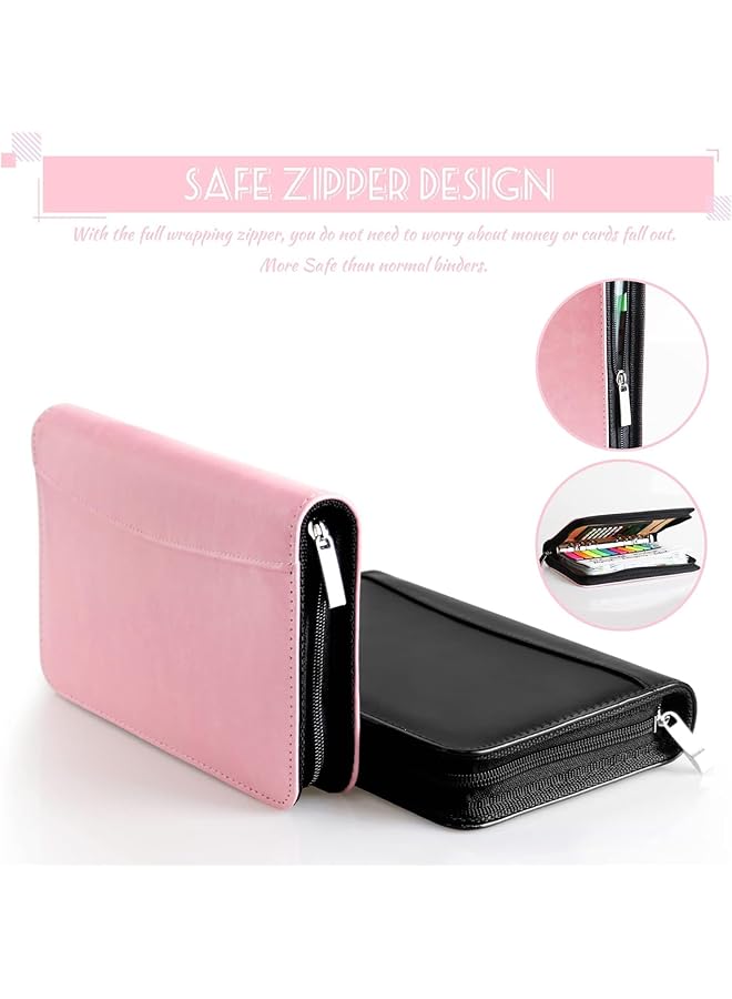 إيروريكس مجلد ميزانية مع مظاريف بسحاب ومظاريف نقدية للميزانية، مخطط ميزانية من الجلد الصناعي بحجم A6 مع مظاريف نقدية، آلة حاسبة، منظم أموال الفواتير لتوفير النقود، نظام الميزانية، محفظة باللون الوردي - Image 2