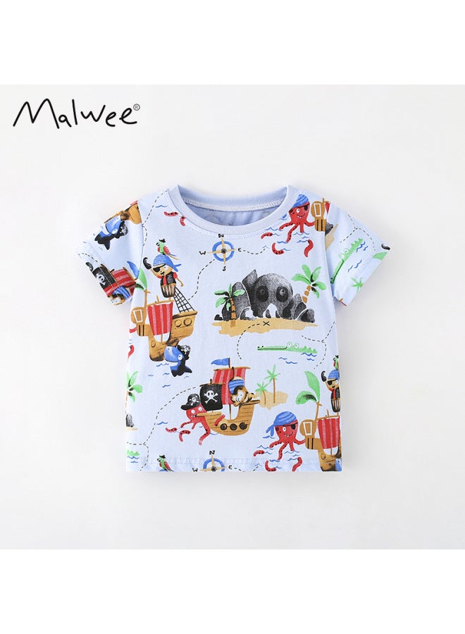 Malwee Boys Round Neck T-shirt New Summer Collection European And American Style Kids Casual Printed Short Sleeve Children's Wear T-shirt
