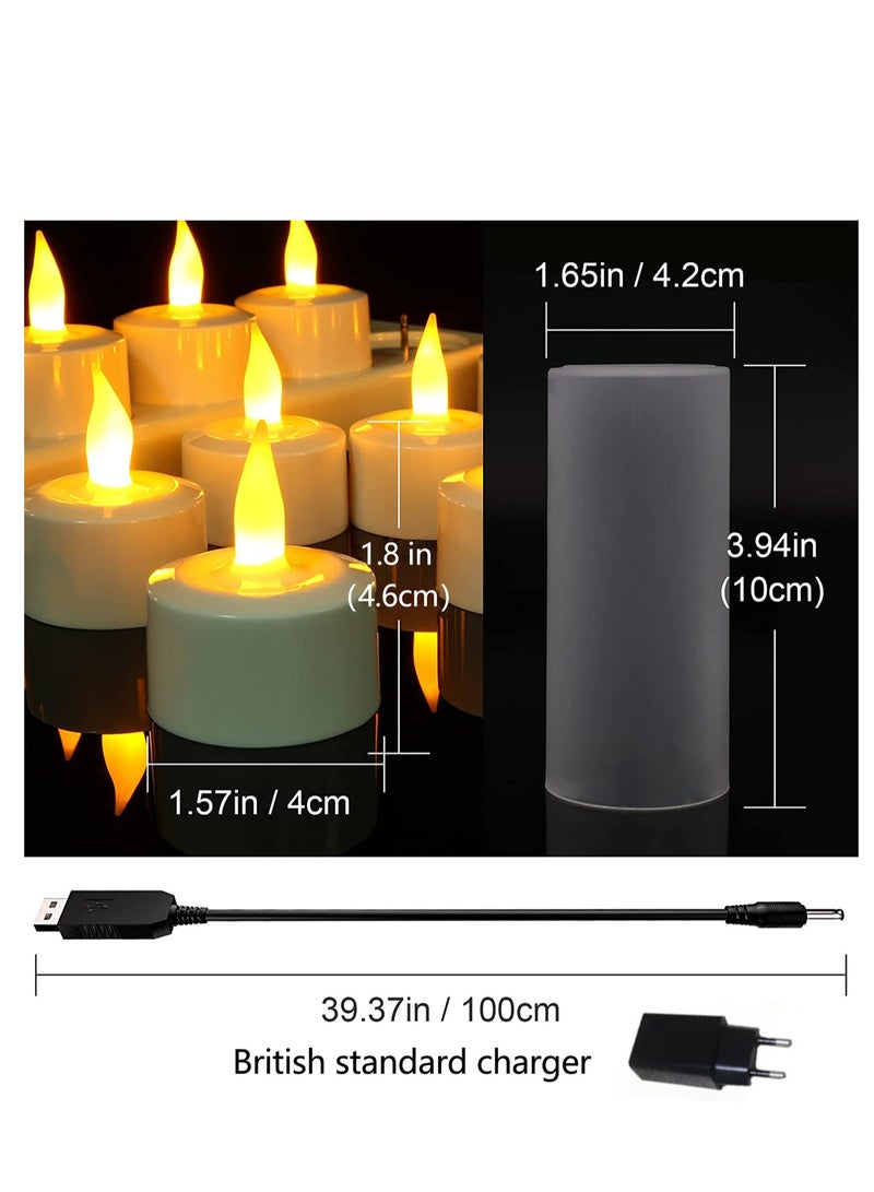 SYOSI Rechargeable Tealights with Charging Base, 12pcs Flameless Flickering LED Battery Candles with Frosted Cup, Realistic Warm Yellow Decorative Lights for Valen tines Home Table Decor - Image 5