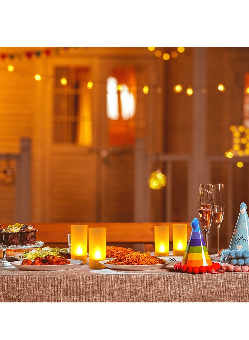 SYOSI Rechargeable Tealights with Charging Base, 12pcs Flameless Flickering LED Battery Candles with Frosted Cup, Realistic Warm Yellow Decorative Lights for Valen tines Home Table Decor - Image 3