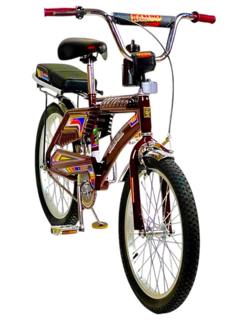 صندوق العاب دراجة رامبو فري ستايل للأطفال بمقعدين، مقاس 20 بوصة، تصميم إندونيسي لدراجة رامبو مع مقعد قابل للتعديل، دراجة أطفال بعجلات مملوءة بالهواء، فرامل يدوية وخلفية، للأعمار من 8 سنوات فما فوق - Image 2