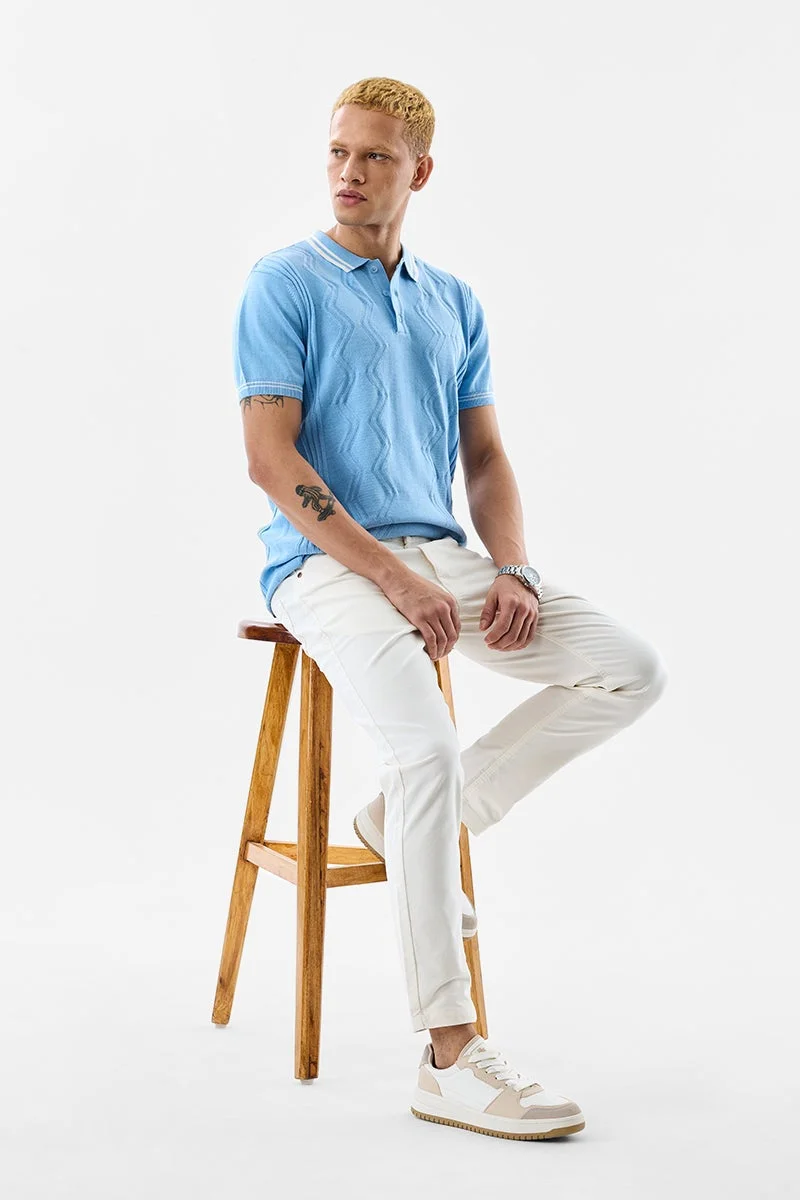 SNITCH Light Blue Textured Half Sleeve Slim Fit T-Shirt