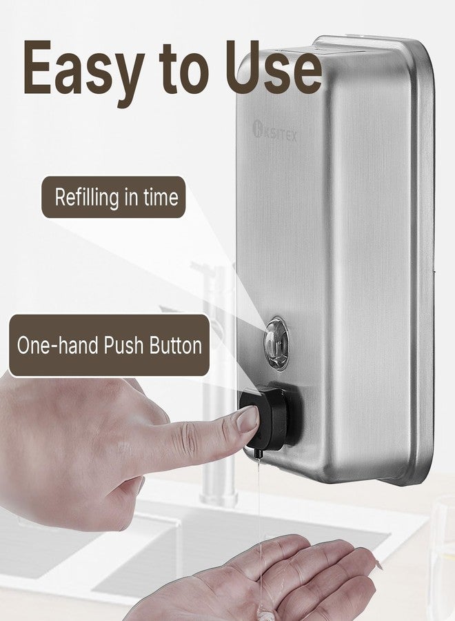 KSITEX Stainless Steel Soap Dispenser Wall Mounted, 37oz Commercial Hand Soap Dsipenser, Manual Anti-Leak Pump Liquid Soap Dispenser, Rust-Proof Lining Hand Sanitizer Lotion Dispenser for Bathroom - Image 5