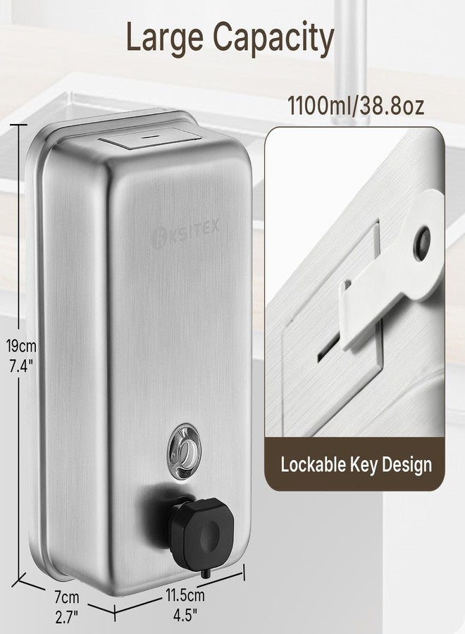 KSITEX Stainless Steel Soap Dispenser Wall Mounted, 37oz Commercial Hand Soap Dsipenser, Manual Anti-Leak Pump Liquid Soap Dispenser, Rust-Proof Lining Hand Sanitizer Lotion Dispenser for Bathroom - Image 4