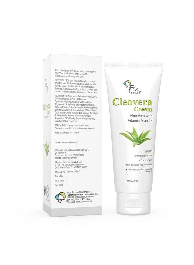 FIXDERMA Cleovera Cream Skin Moisturizer With Aloe Vera Reduces Inflammation & Redness Soothing & Hydrating Cream Post Surgery After Shaving & Waxing Cream Paraben Free 60Gm  - Image 3