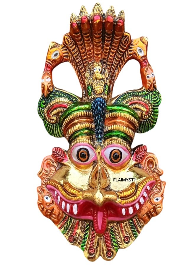 FLAIMYST Kirtimukha for Home Door in Aluminium Metal, Kirtimukha Wall Hanging for Home Decor, Nazar Battu for Home Entrance (Multicolor 16X10 CM) - Image 1